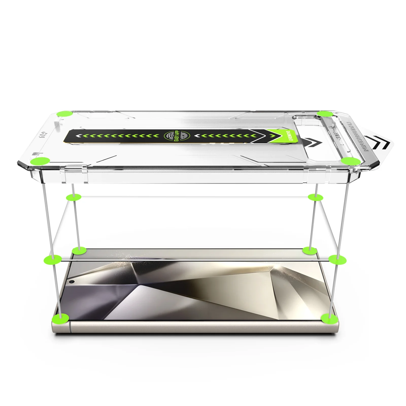 Exploded view of an easy-apply screen protector alignment system